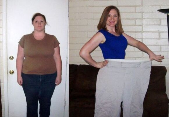 Wanita sebelum dan selepas mengikuti diet minum